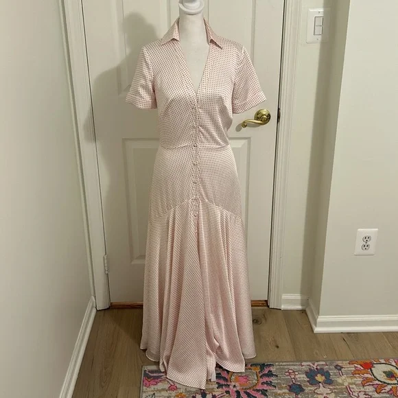 Alexis Pink Polka Dot Athena Maxi Dress Retail$625 New Size Small
